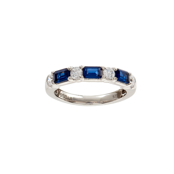 Leanne Blue Multi Shape Silver Band Ring