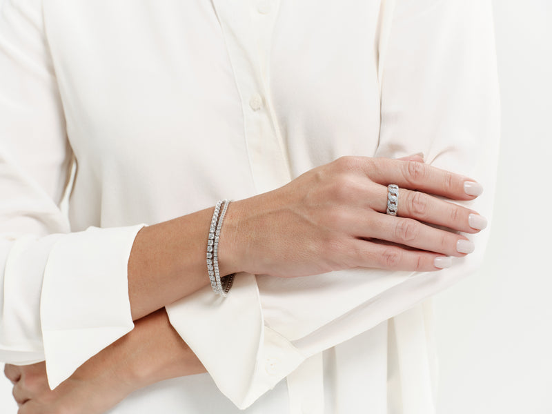 Antonella- Rhodium Plate Braided Chain-link Clear Micro Pave CZ Ring