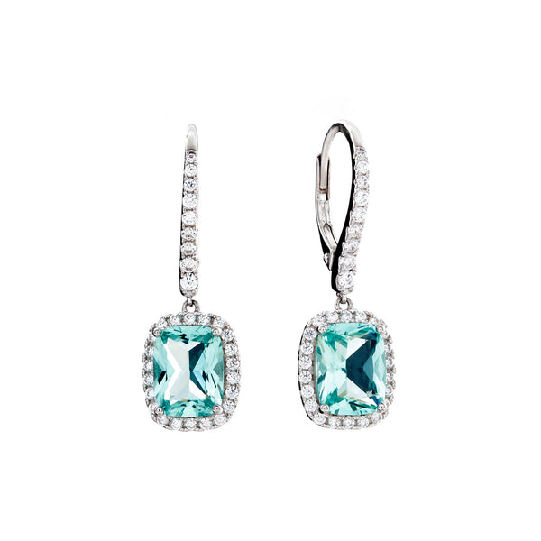 Ainsley Emerald Cut Aqua Green Pendant Earrings