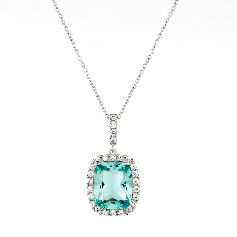 Ainsley Cushion Cut Aqua Green Pendant on Fine Silver Chain