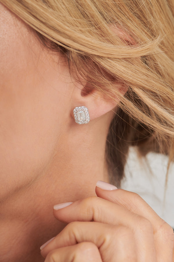Amelia Baguette Silver Stud Earrings