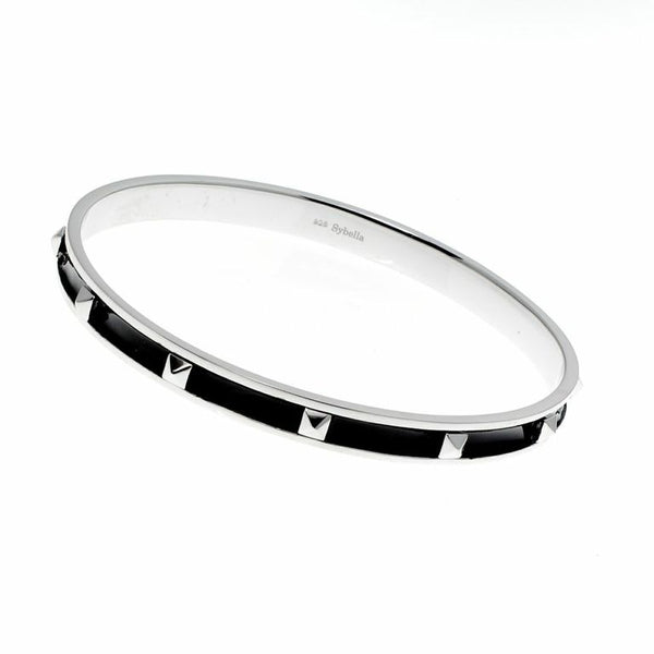 Black enamel & silver bangle