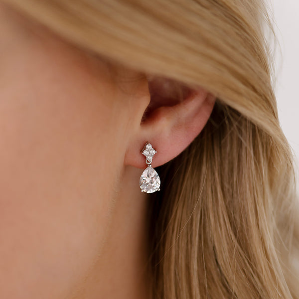 Nora Rhodium clear Cubic Zirconia Drop Earrings