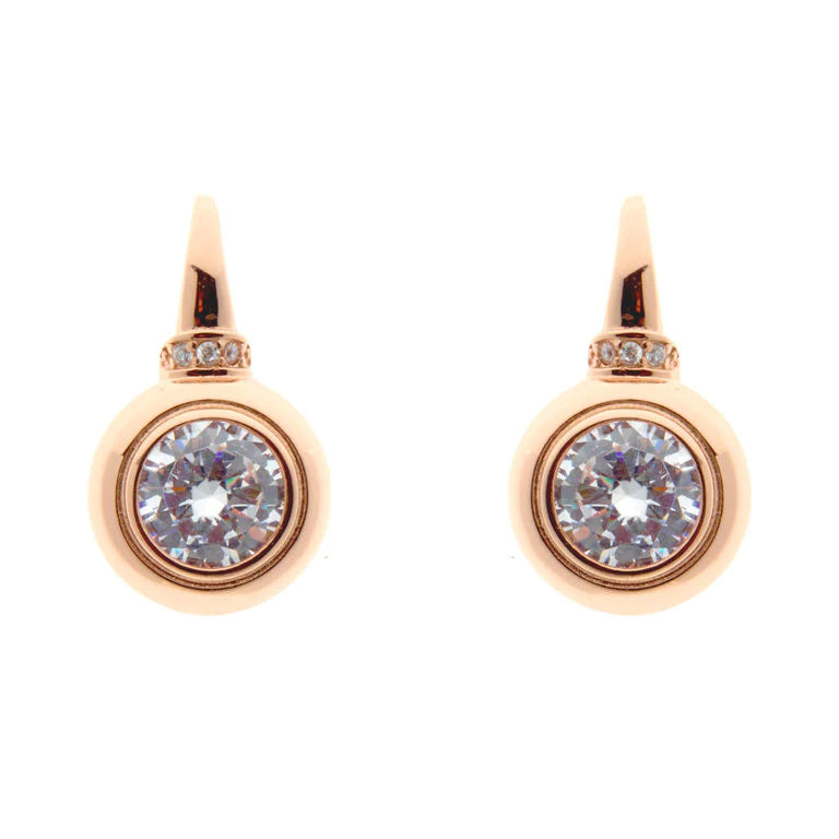 Large Round Rose Gold Cubic Zirconia Hook Earrings
