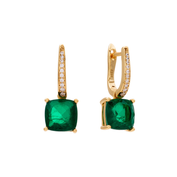 IRIS-Gold Plate and Green Square and Clear CZ Earring
