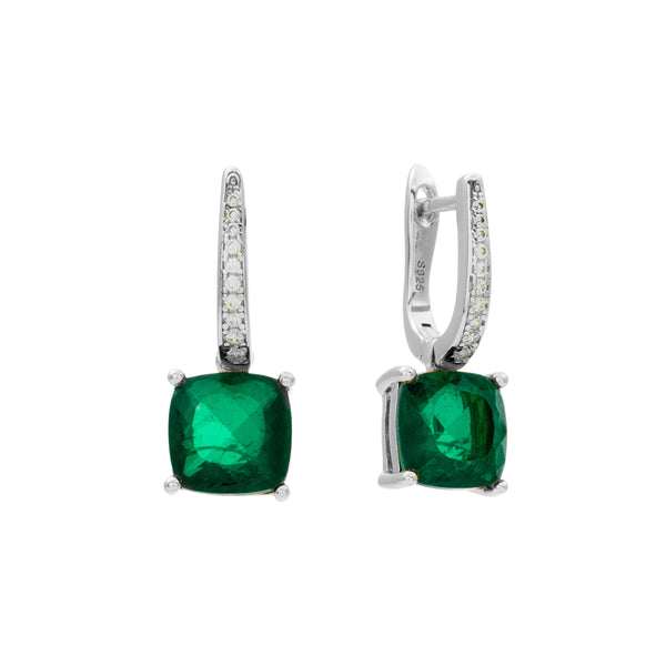 IRIS-Rhodium and Square Green and Clear CZ Earring