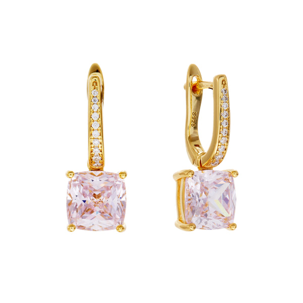 IRIS-Gold Plate and Light Pink and Clear CZ Earring