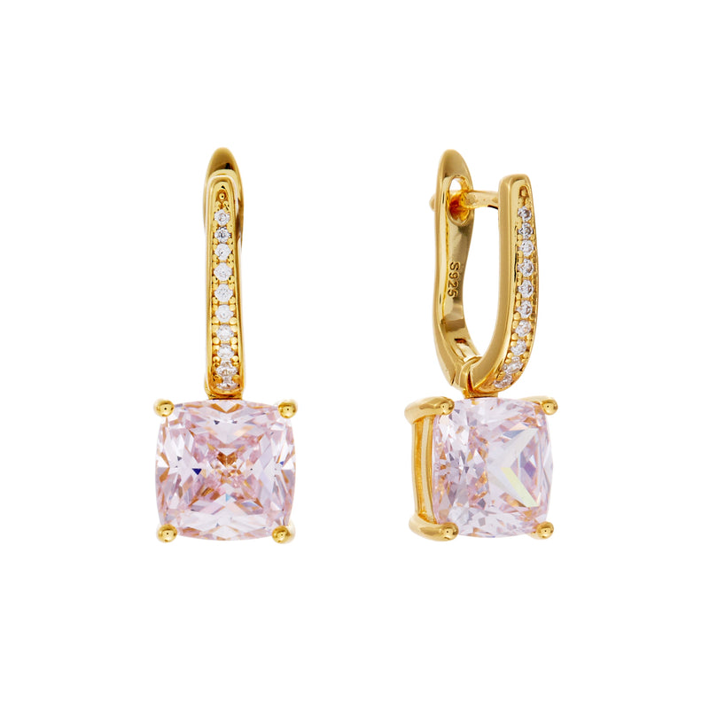 IRIS-Gold Plate and Light Pink and Clear CZ Earring