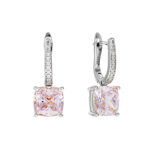 IRIS-Rhodium and Square Light Pink and Clear CZ Earring