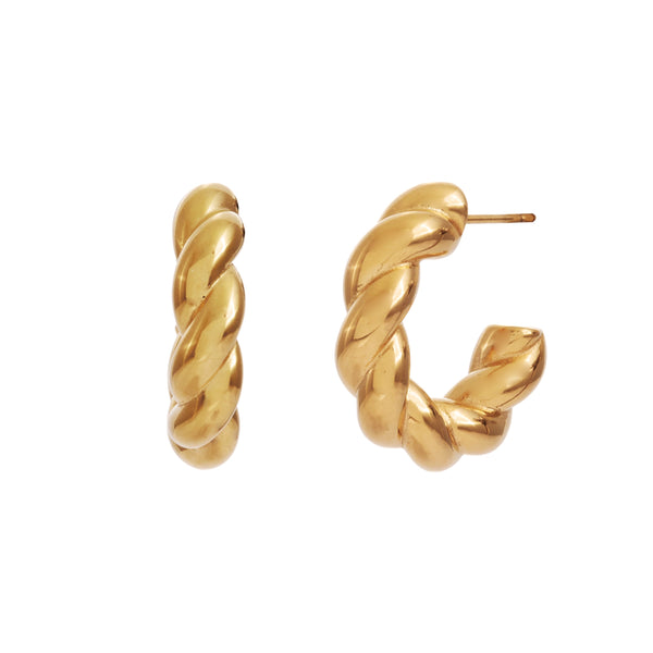 NATALIA-Gold Plate Stainless Steel Twist C-Hoop Earring