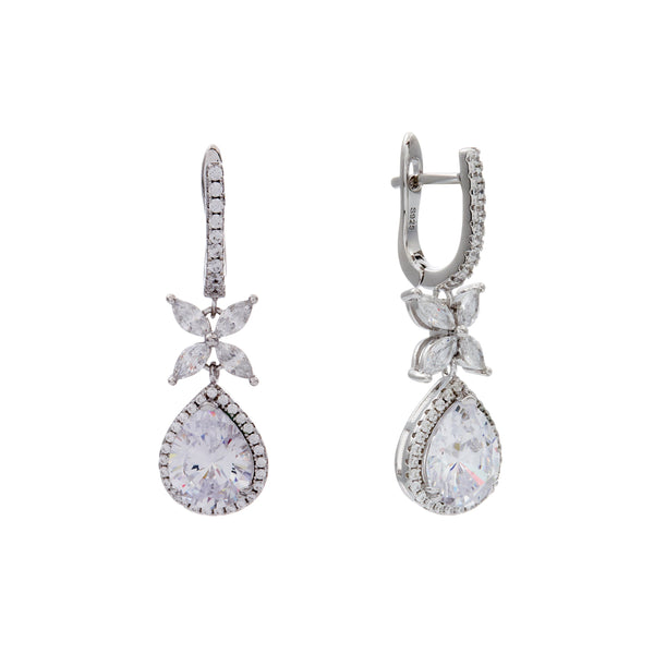 ZINNIA-Rhodium Multi Shape Leverback Drop Earring