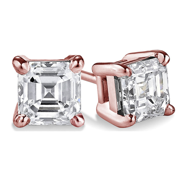 Asscher Cut Claw-Set Cubic Zirconia Rose Gold Stud Earrings