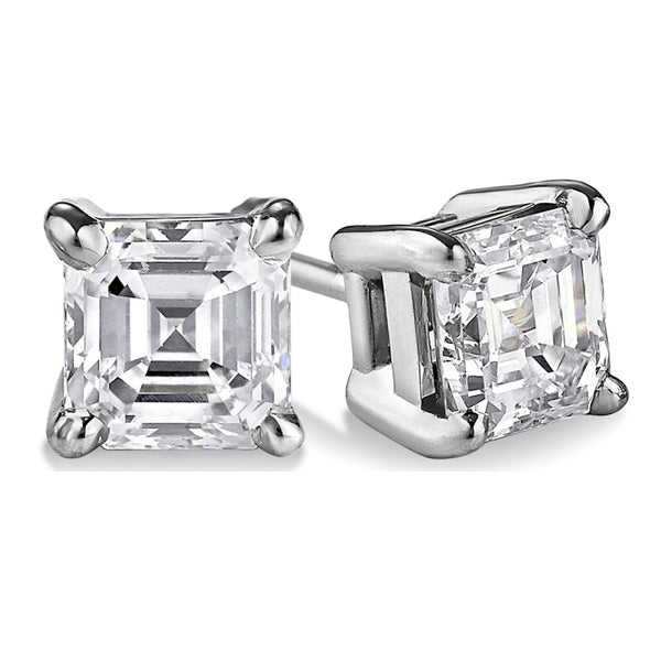 Asscher Cut Claw-Set Cubic Zirconia Silver Stud Earrings