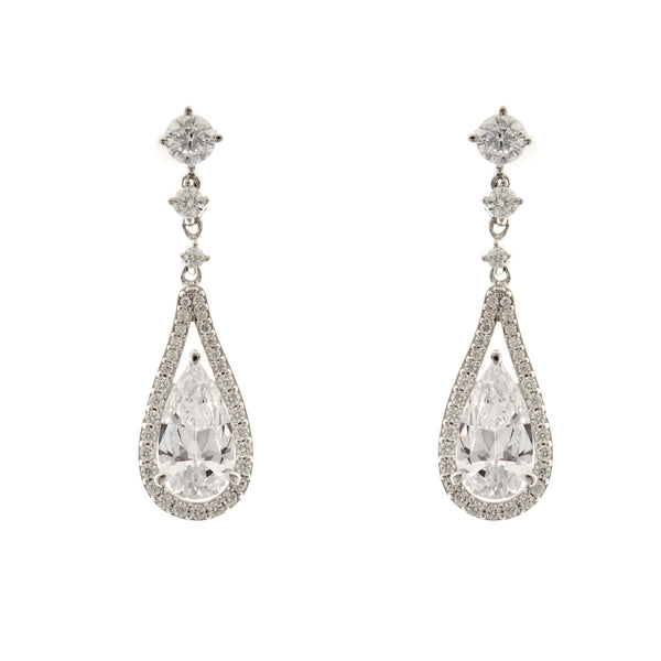 Rhodium micro pave antique drop earrings