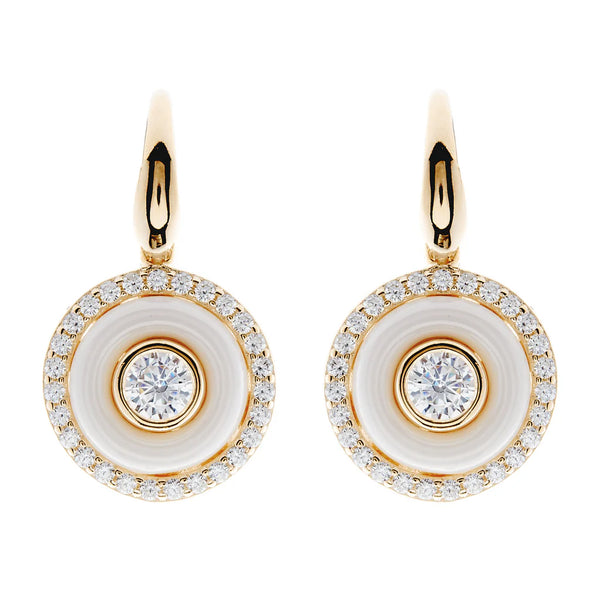 Keira White Enamel and Cubic Zirconia Gold Hook Earrings