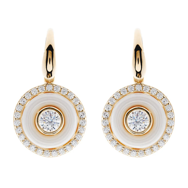 NIKITA White Enamel and Cubic Zirconia Gold Hook Earrings