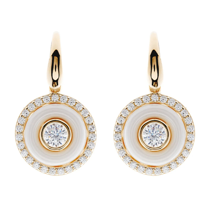 Keira White Enamel and Cubic Zirconia Gold Hook Earrings