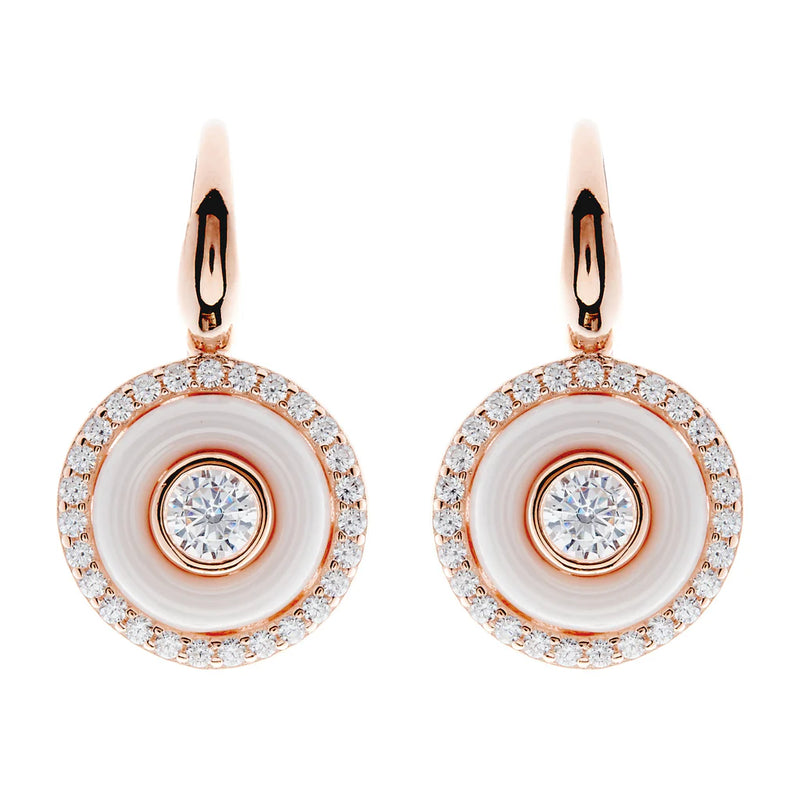 Keira White Enamel and Cubic Zirconia Rose Gold Hook Earrings
