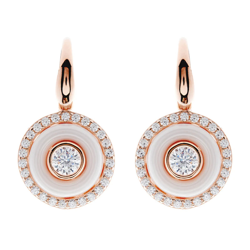 NIKITA White Enamel and Cubic Zirconia Rose Gold Hook Earrings