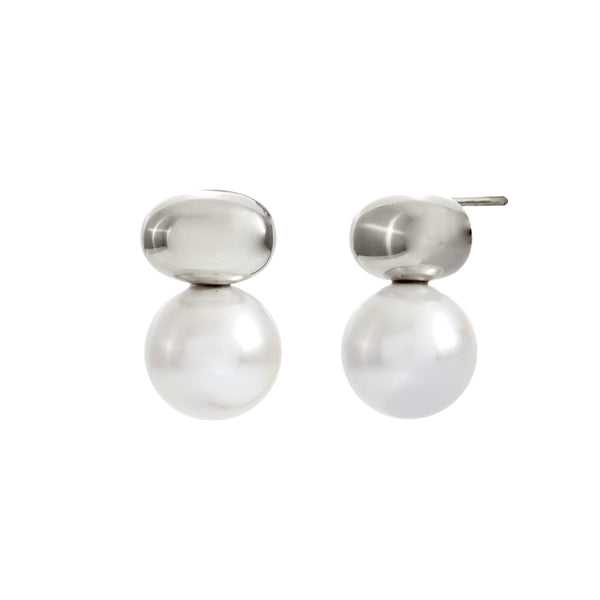TAMSIN- Rhodium and White Pearl Stud Earring