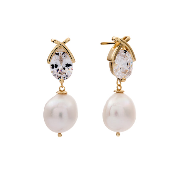 TALULLAH- Gold Plate, White Freshwater Pearl and CZ Drop Earring