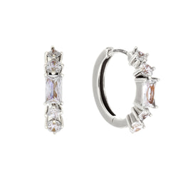 LUELLA-Rhodium Plate Multi Shape CZ Hoop Earring