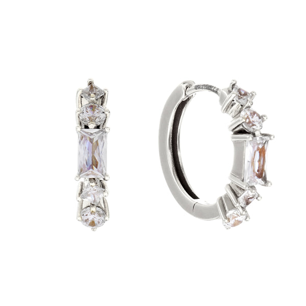 LUELLA-Rhodium Plate Multi Shape CZ Hoop Earring
