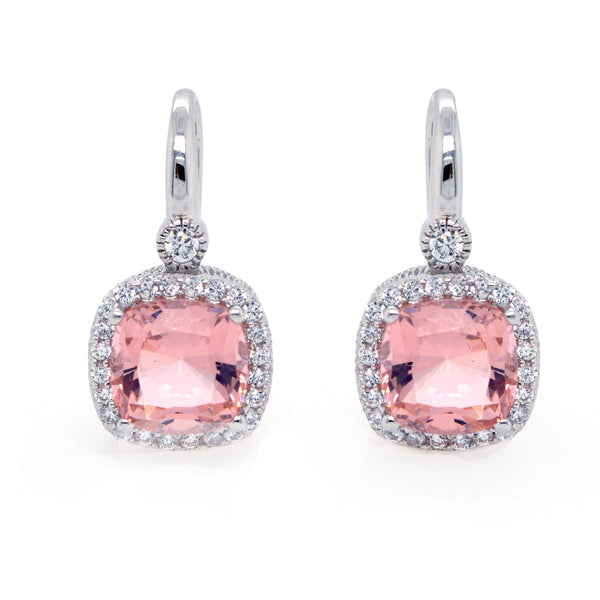 Gianna - Pink & clear square cubic zirconia hook earrings