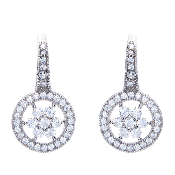 Mary silver micro pave cubic zirconia flower earrings