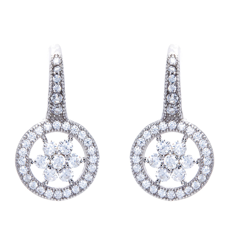 Mary silver micro pave cubic zirconia flower earrings