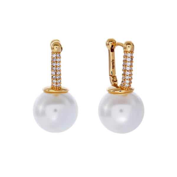 ANAYA- Gold Plate and White Pearl and CZ Drop Earring