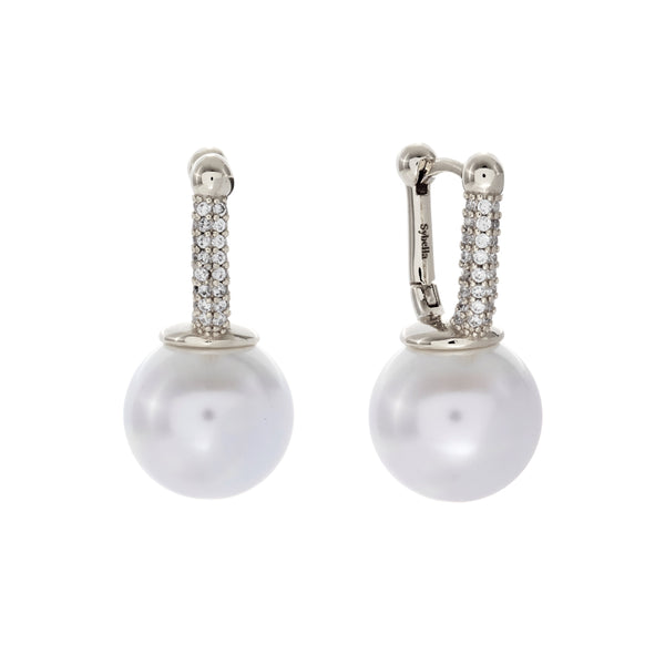 ANAYA- Rhodium and White Pearl and CZ Drop Earring