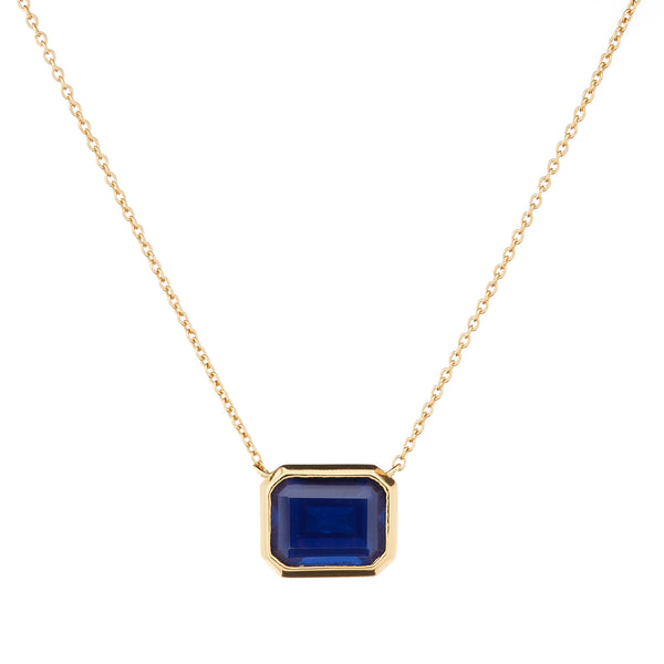 Gabriella Baguette Cut Dark Blue Pendant on Fine Gold Chain