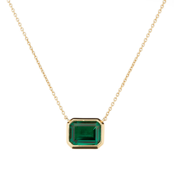 Gabriella Baguette Cut Deep Green Pendant on Fine Gold Chain