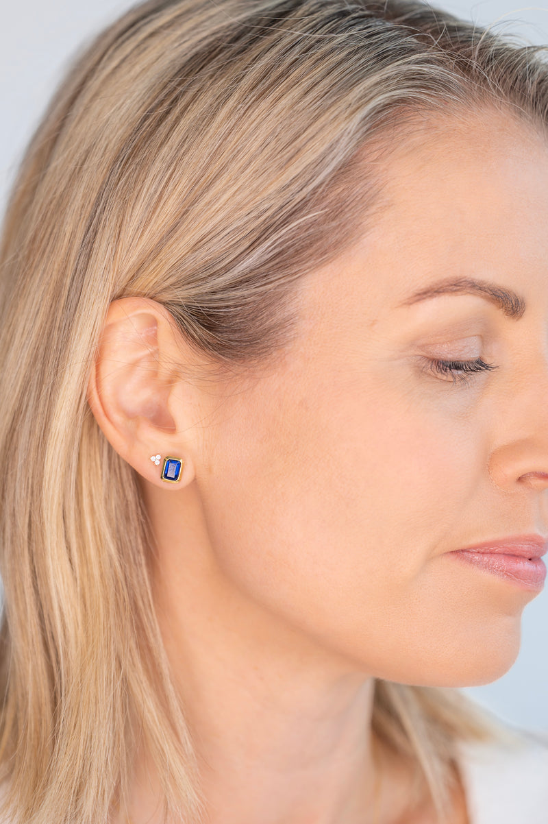 Gabriella Baguette Cut Deep Blue Stud Earrings