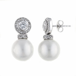 Round pearl drop earrings with CZ studs