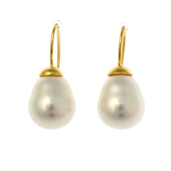 Lynne Baroque White Pearl & Gold French Hook Earrings