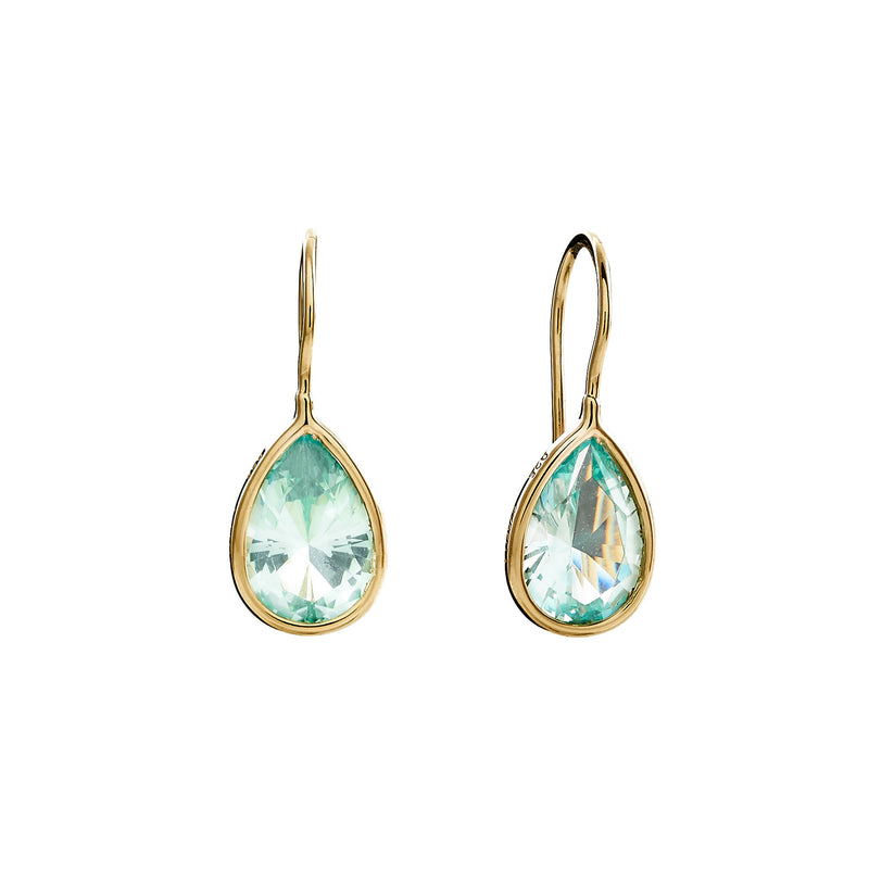 Lulu Tear Drop Aqua Green & Gold Hook Earrings