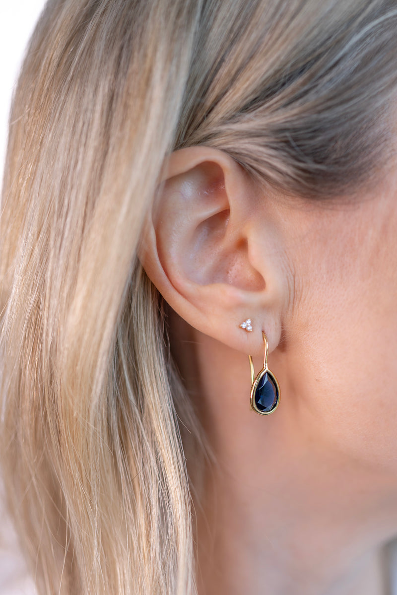 Lulu Tear Drop Dark Blue & Gold Hook Earrings