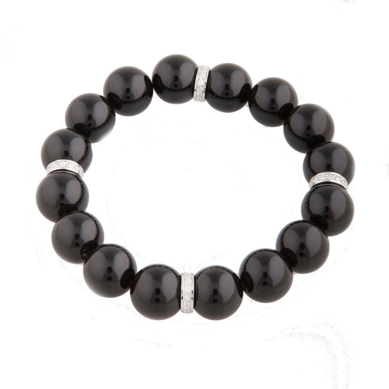 Black Agate & clear cubic zirconia toggle bracelet