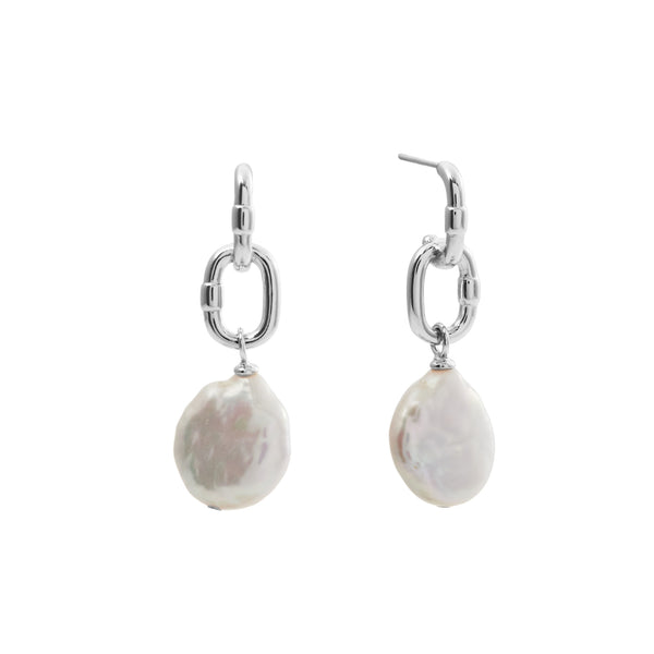 Mimi Freshwater Coin Pearl & Silver Link Drop Earrings