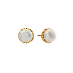 Minnie Pearl with Gold Braid Trim Stud Earrings