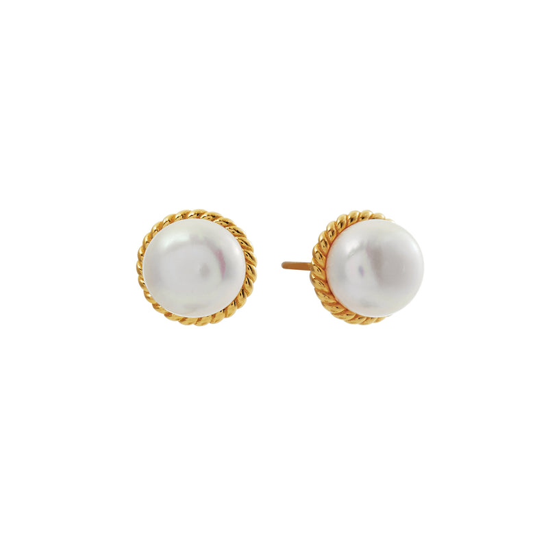 Minnie Pearl with Gold Braid Trim Stud Earrings