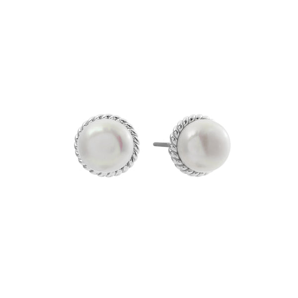 Minnie Pearl with Silver Braid Trim Stud Earrings