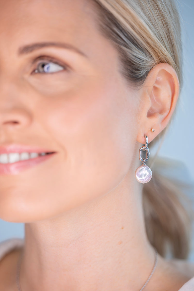Mimi Freshwater Coin Pearl & Silver Link Drop Earrings