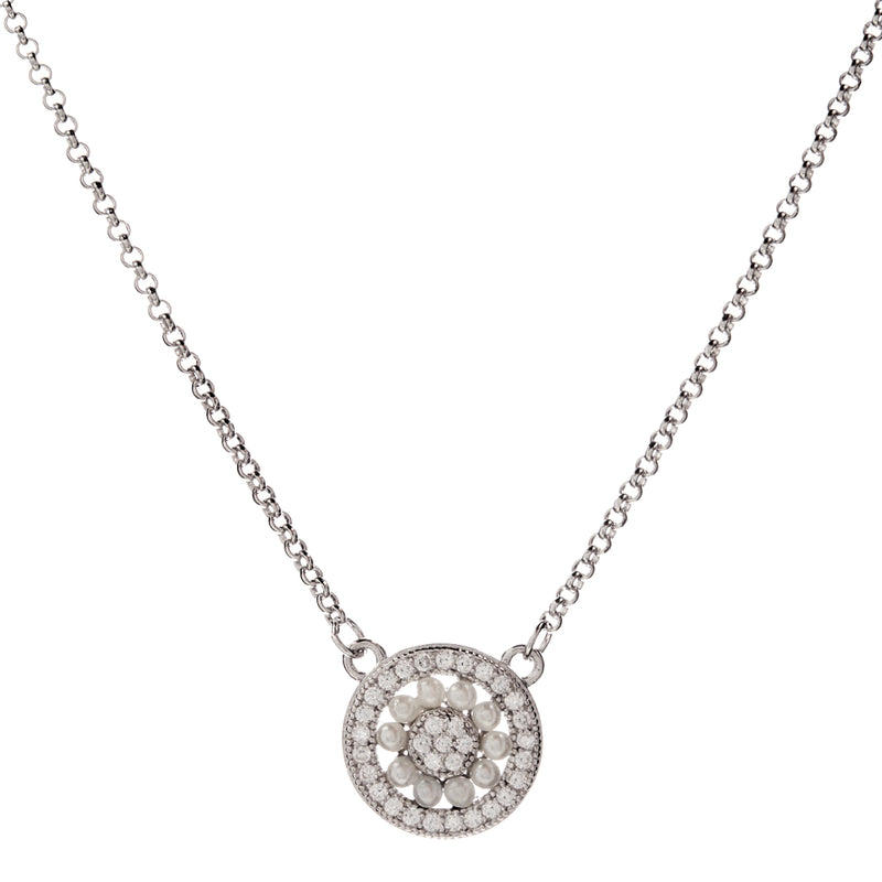 Penelope - Cubic Zirconia and Freshwater Pearl Round Pendant