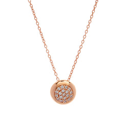 Rose Gold Plate Cubic Zirconia Round Pave Pendant