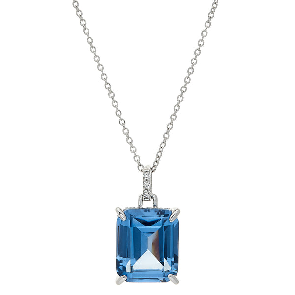 Baguette Cut Blue Rectangle Necklace