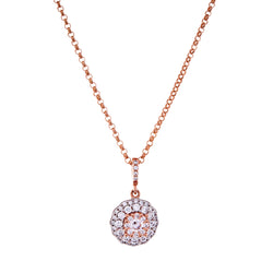 Rose gold cubic zirconia round pendant on fine chain