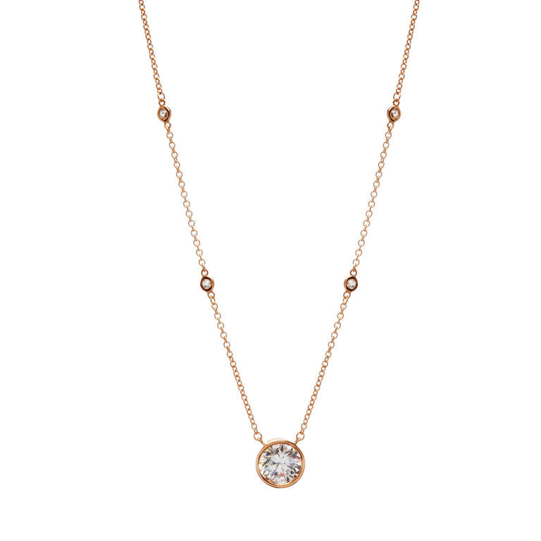 Rose gold bezel set cubic zirconia on fine chain